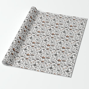 Rustic Wild Mushroom Sketch Design by CallisC Arts Wrapping Paper
