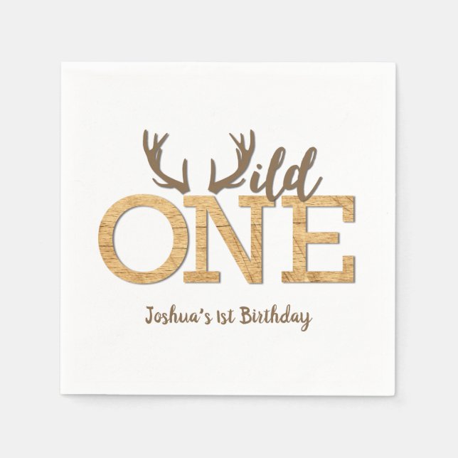 Rustic Wild One 1st Birthday Party Napkins (Front)