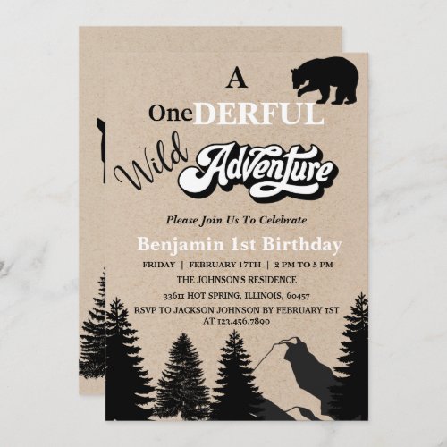 Rustic Wild One Adventure First Birthday Party Invitation