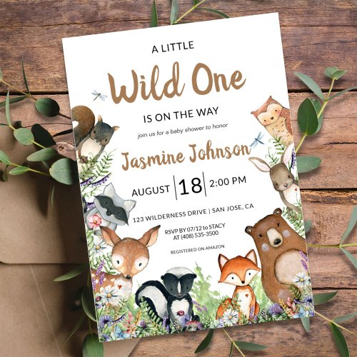 Rustic Wild One Forest Creatures Baby Shower Invitation