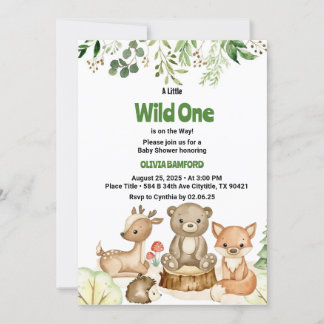 Rustic Wild One Forest Creatures Baby Shower Invitation
