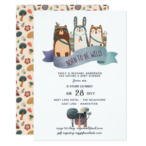 Rustic WILD ONE Woodland Animals Tribal Baby Boy Invitation