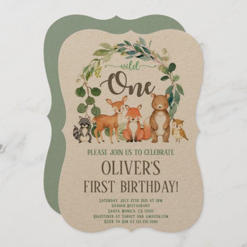 Rustic Wild One Woodland Birthday Invitation Boy