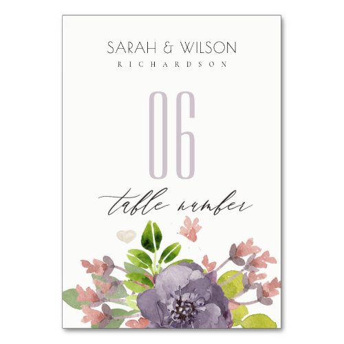 RUSTIC WILD PINK WATERCOLOR FLOWER  FOLIAGE TABLE TABLE NUMBER