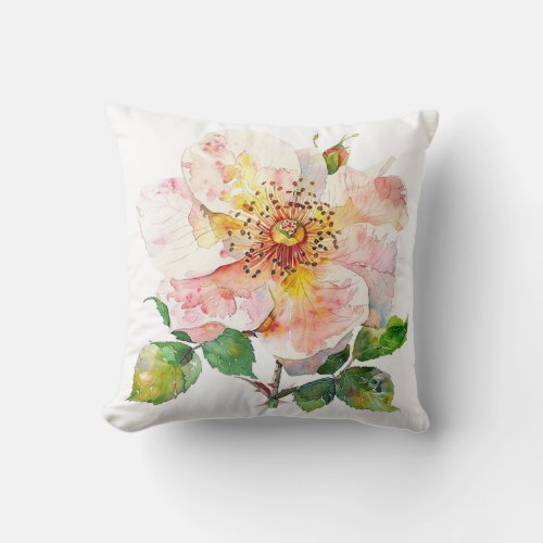 Rustic Wild Rose Watercolor Throw Pillow