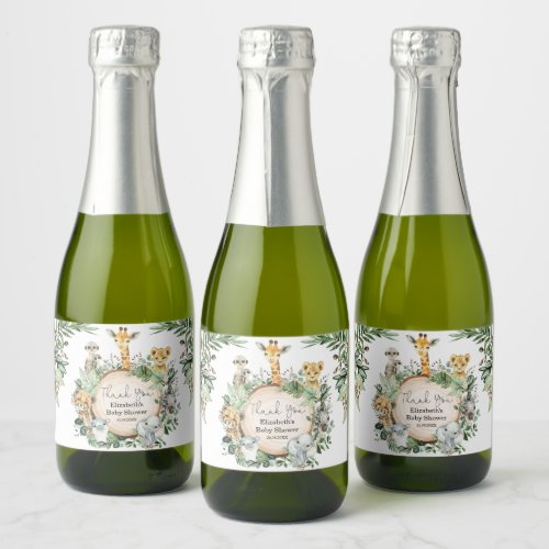 Rustic Wild Safari Baby Animals Jungle Greenery Sparkling Wine Label