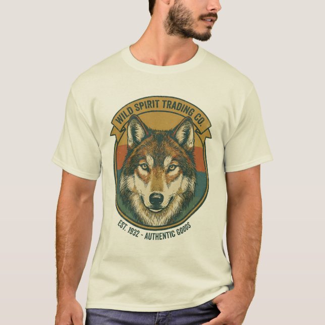 Rustic Wild Spirit Wolf Vintage Badge T-Shirt (Front)