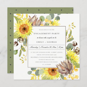 RUSTIC WILD SUNFLOWER EUCALYPTUS FLORAL ENGAGEMENT INVITATION