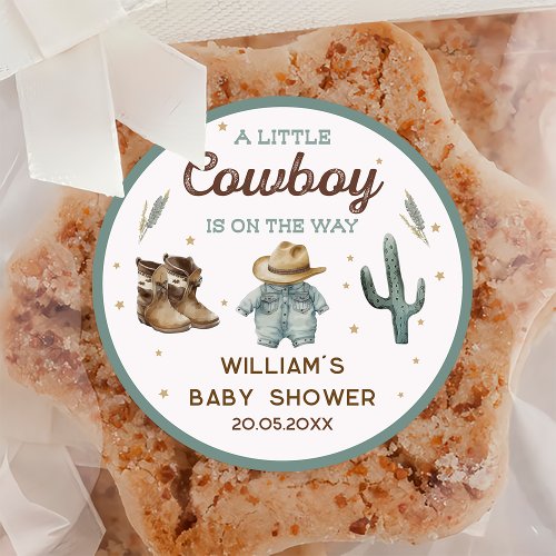 Rustic Wild West Cowboy Baby Shower Classic Round Sticker