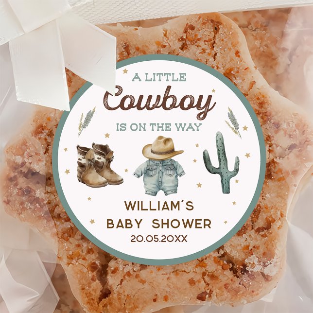 Rustic Wild West Cowboy Baby Shower Classic Round Sticker (Creator Uploaded)