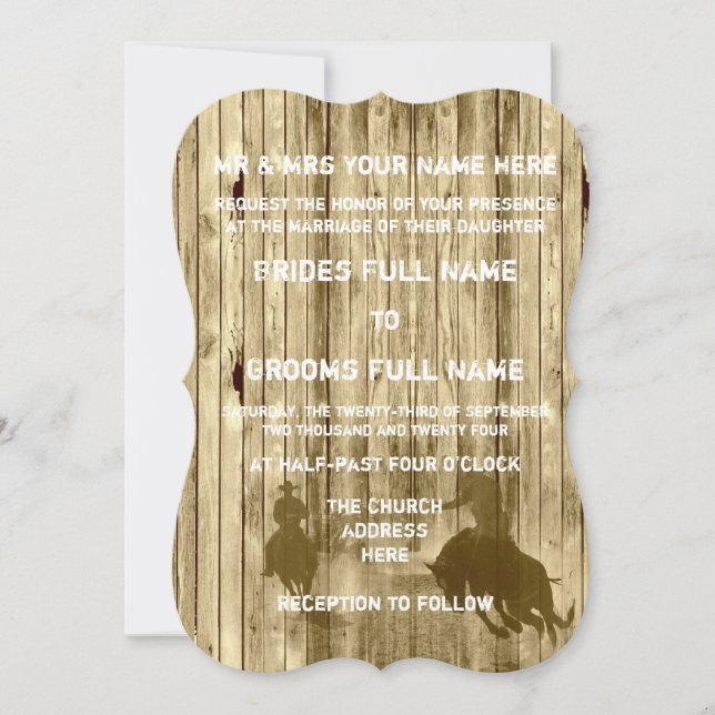 Rustic wild west western style cowboy wedding invitation (Front)