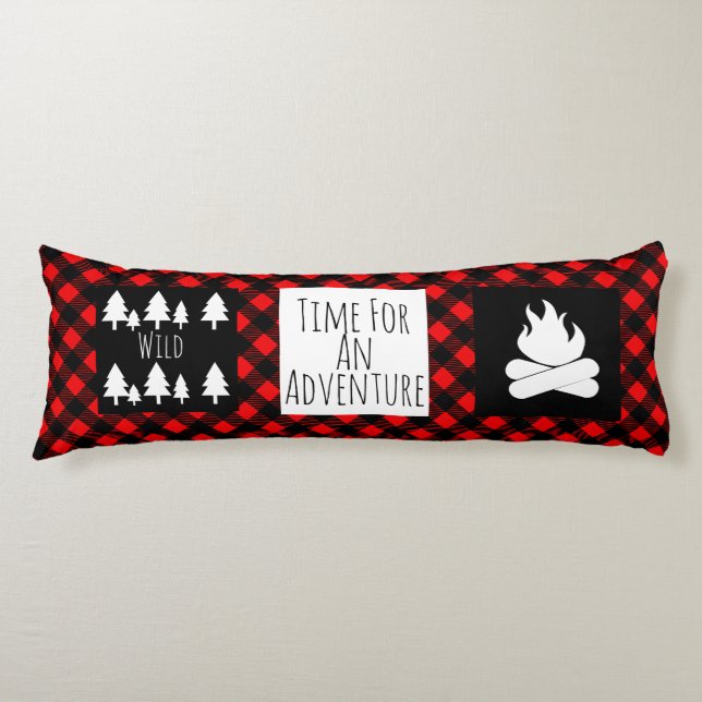 Rustic Wild Woodland Buffalo Check Plaid Body Pillow (Front)