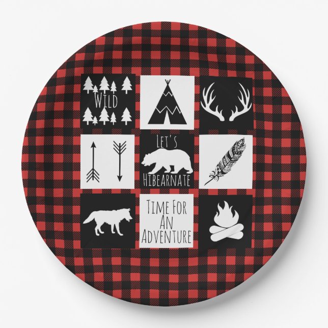 Rustic Wilderness & Animals Buffalo Check Plaid Paper Plates (Front)