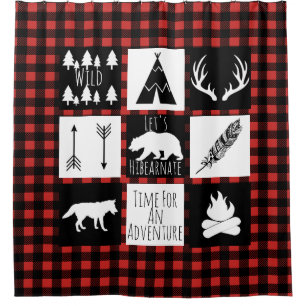 Rustic Wilderness & Animals Buffalo Check Plaid Shower Curtain