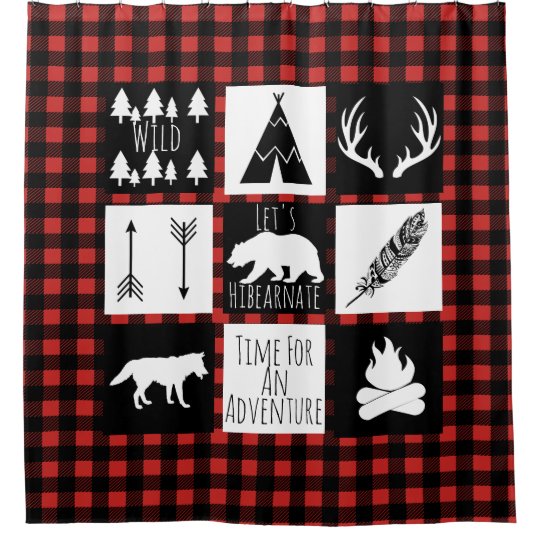 Rustic Wilderness Animals Buffalo Check Plaid Shower Curtain