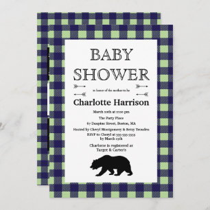 Rustic Wilderness & Animals Plaid Baby Shower Invitation