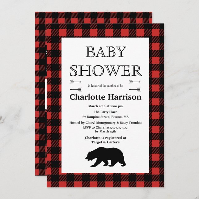 Rustic Wilderness & Animals Plaid Baby Shower Invitation (Front/Back)