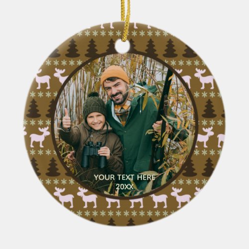 Rustic Wilderness Brown Two Photo Two Sided Ceramic Ornament