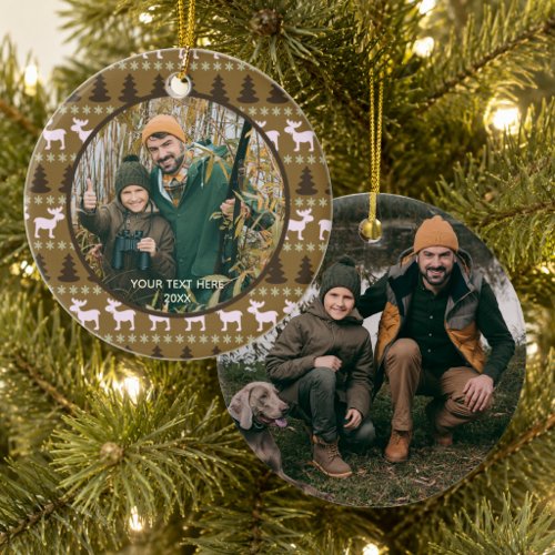 Rustic Wilderness, Brown, Two Photo, Two Sided Ceramic Ornament