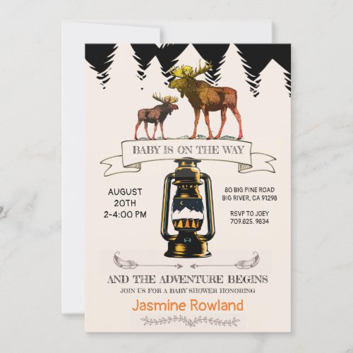 Rustic Wilderness Moose Baby Boy Shower Invitation