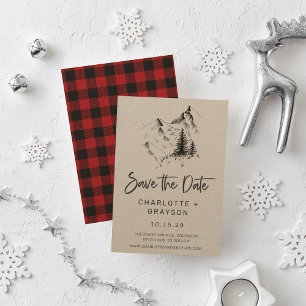 Rustic Wilderness Mountain Plaid Save the Date Invitation