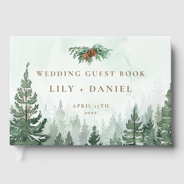 Rustic Wilderness Pine Forest Photo Wedding Guest Book (Front)