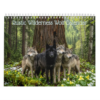 Rustic Wilderness Wolf Wall  Calendar