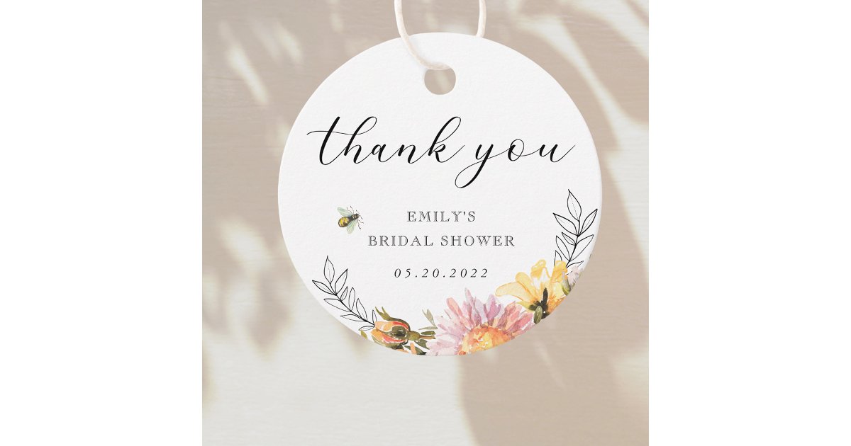 Rustic Wildflower and Bee Bridal Shower Thank You Favor Tags | Zazzle
