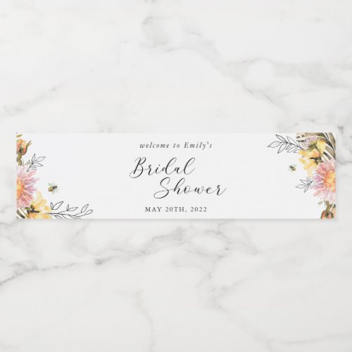 Rustic Wildflower and Bee Bridal Shower Water Bottle Label