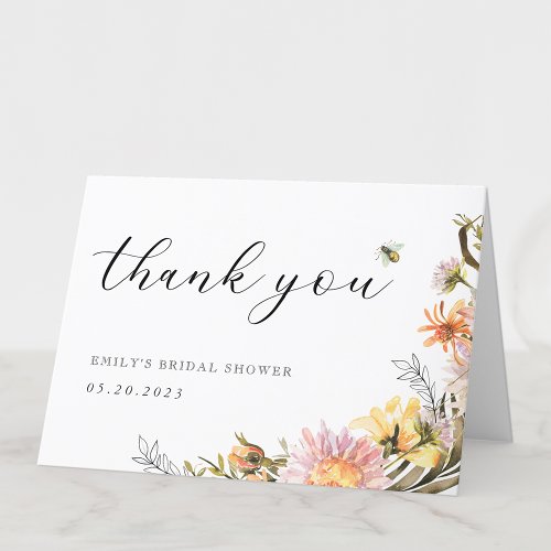 Rustic Wildflower and Bee Folded Bridal Shower Thank You Card