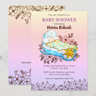 Rustic Wildflower Baby in Cradle Baby Shower Invitation