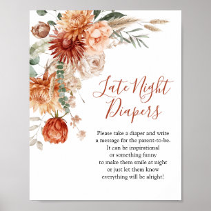 Rustic Wildflower Baby Shower Late Night Diapers Poster