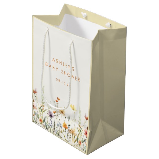 Rustic Wildflower Baby Shower Medium Gift Bag (Front Angled)