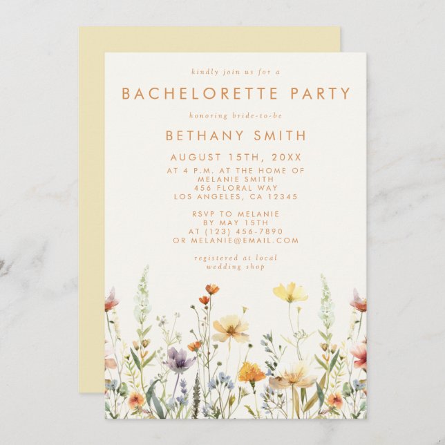 Rustic Wildflower Bachelorette Party Invitation (Front/Back)