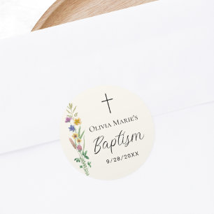 Rustic Wildflower Baptism Classic Round Sticker