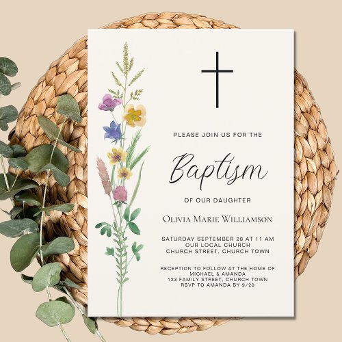 Rustic Wildflower Baptism  Invitation