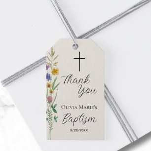 Rustic Wildflower Baptism Thank You Gift Tags