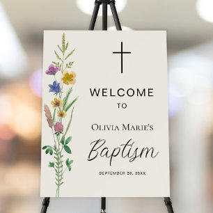 Rustic Wildflower Baptism Welcome Sign