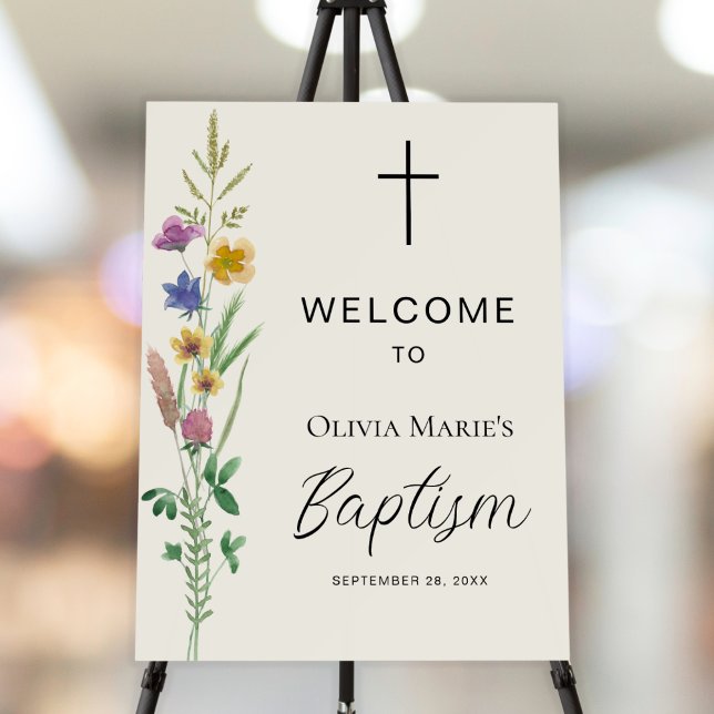 Rustic Wildflower Baptism Welcome Sign (Creator Uploaded)