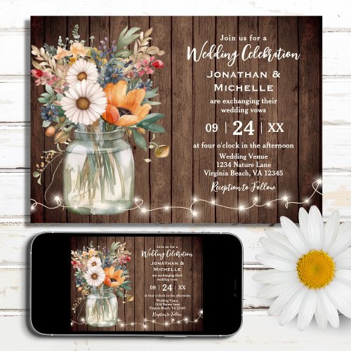 Rustic Wildflower Barn Wood Country Floral Wedding Invitation