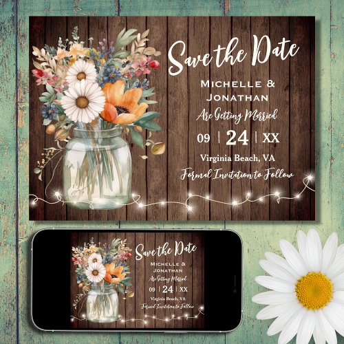 Rustic Wildflower Barn Wood Country Floral Wedding Save The Date