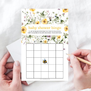 Rustic Wildflower Bee Baby Shower Bingo Game
