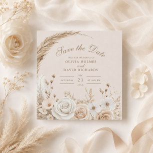 Rustic Wildflower Beige Save the Date