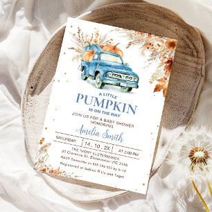 Rustic Wildflower Blue Pumpkin Truck Baby Shower Invitation
