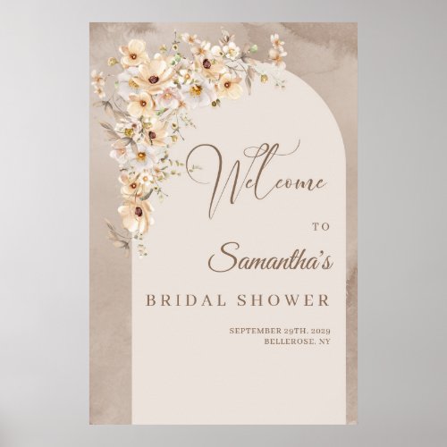 Rustic Wildflower Boho arch Bridal Shower Welcome Poster