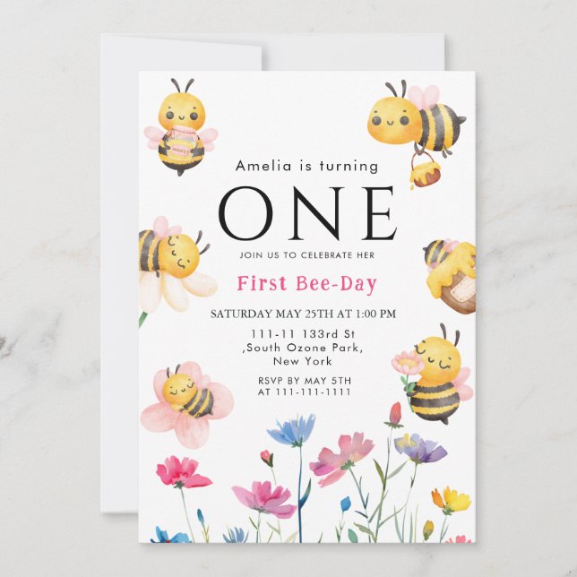 Rustic Wildflower Boho First Bee Day Invitation (Front)