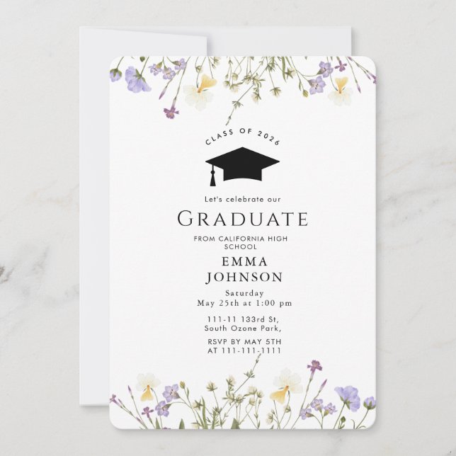 Rustic Wildflower Boho Graduation Party Invitation (Front)