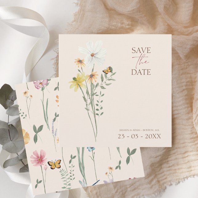 Rustic Wildflower Boho Save the Date Card (Simple Colorful Wildflower Floral Wedding Save the Date Card)