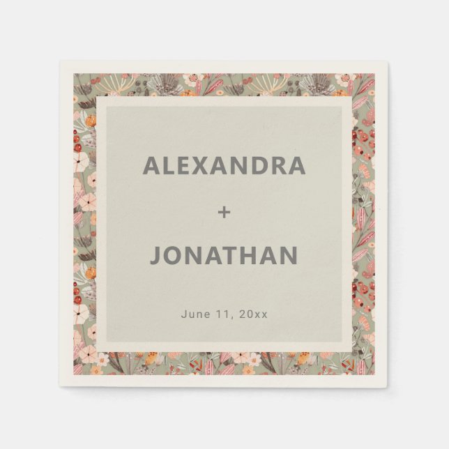 Rustic Wildflower Botanical Couples Shower Custom Napkins (Front)