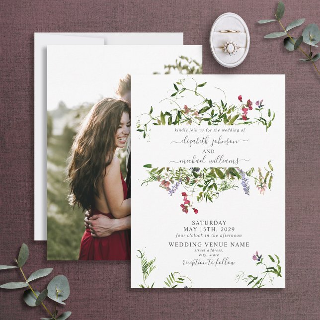 Rustic Wildflower Botanical Floral Photo Wedding I Invitation (Creator Uploaded)